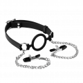 Rimba Latex Play - Mouth Gag with O-Ring and Nipple Clamps - Black