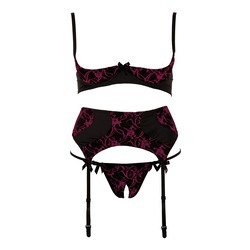 Hebe-Set mit Strapsgürtel und String ouvert (schwarz)