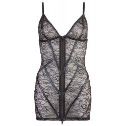 Minikleid aus Spitze mit Wetlookstreifen