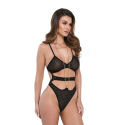 Luxuriöser Tüll-Body mit goldenen Stickereien