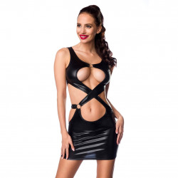 Raffiniertes Wetlook-Minikleid (L)
