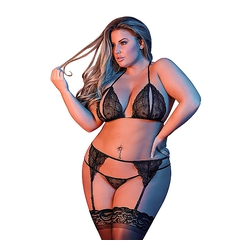 Peek-a-Boo Bra, Garter & G-Set (Black)