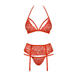 Verführerisches 3-teiliges Dessous-Set in rot S/M