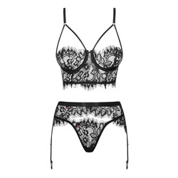 Edles 3-teiliges Dessous-Set in schwarz